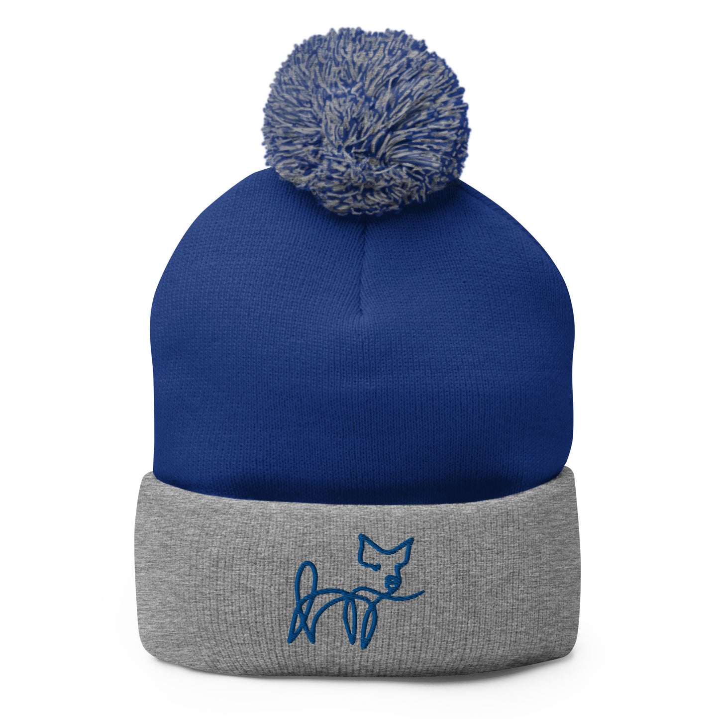 VEGAN " Calligraphy Pig" Embroidered Pom-Pom Beanie