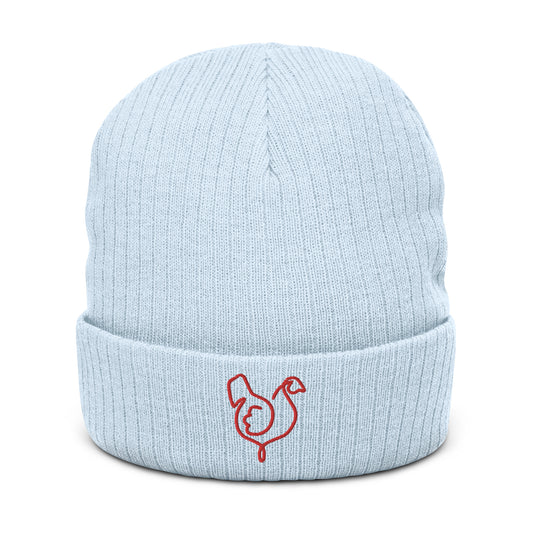 Vegan "Chicken" Embroidered Ribbed knit beanie