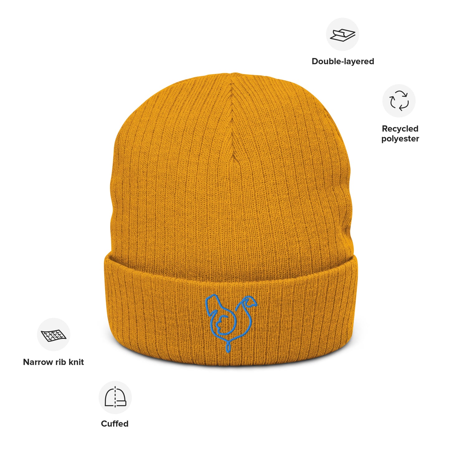 Vegan "Chicken" Embroidered Ribbed knit beanie