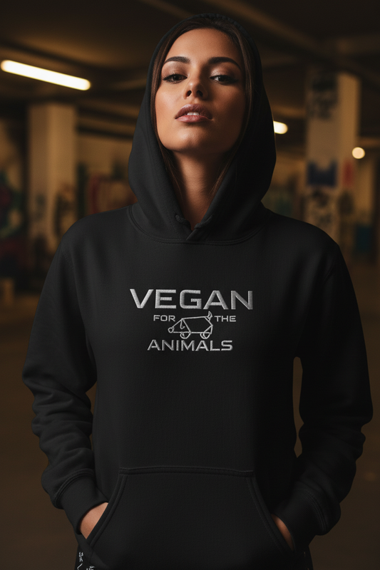 Vegan Unisex Embroidered Hoodie " VEGAN For The Animals "