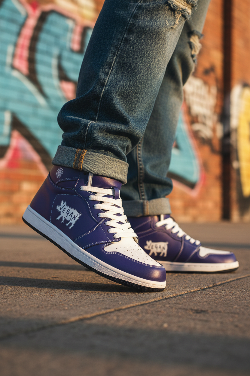 Vegan Retros Blue Steel High-Top Sneakers | Cruelty-Free Streetwear