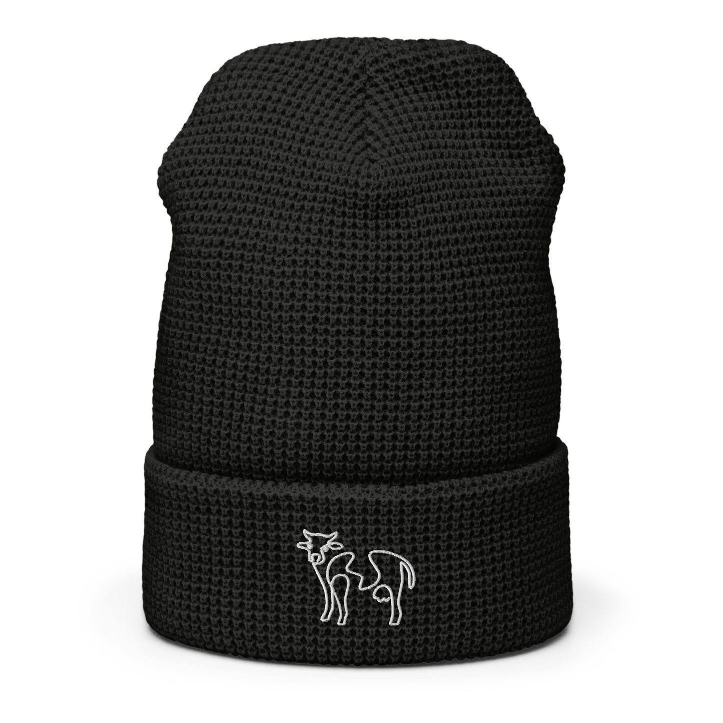 VEGAN " Cow Calligraphy " Embroidered Waffle beanie