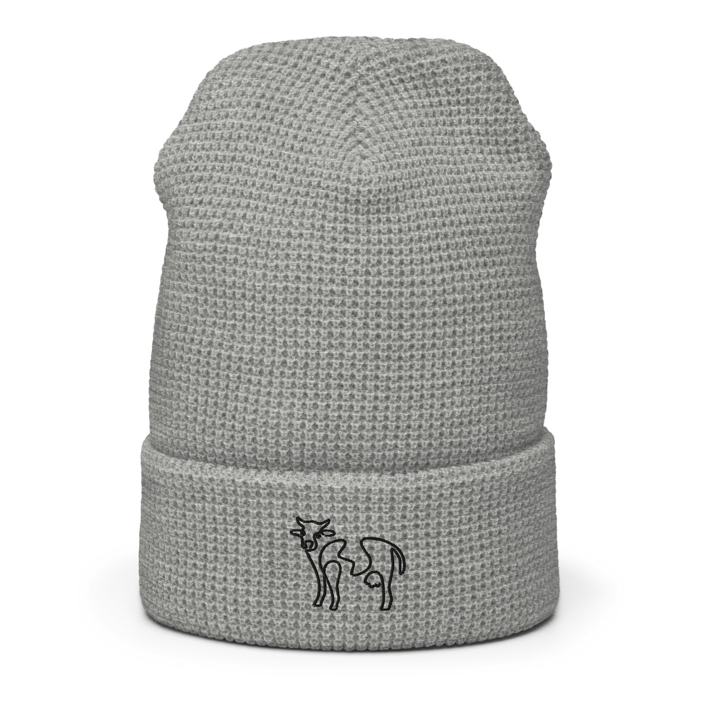 VEGAN " Cow Calligraphy " Embroidered Waffle beanie