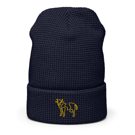 VEGAN " Cow Calligraphy " Embroidered Waffle beanie