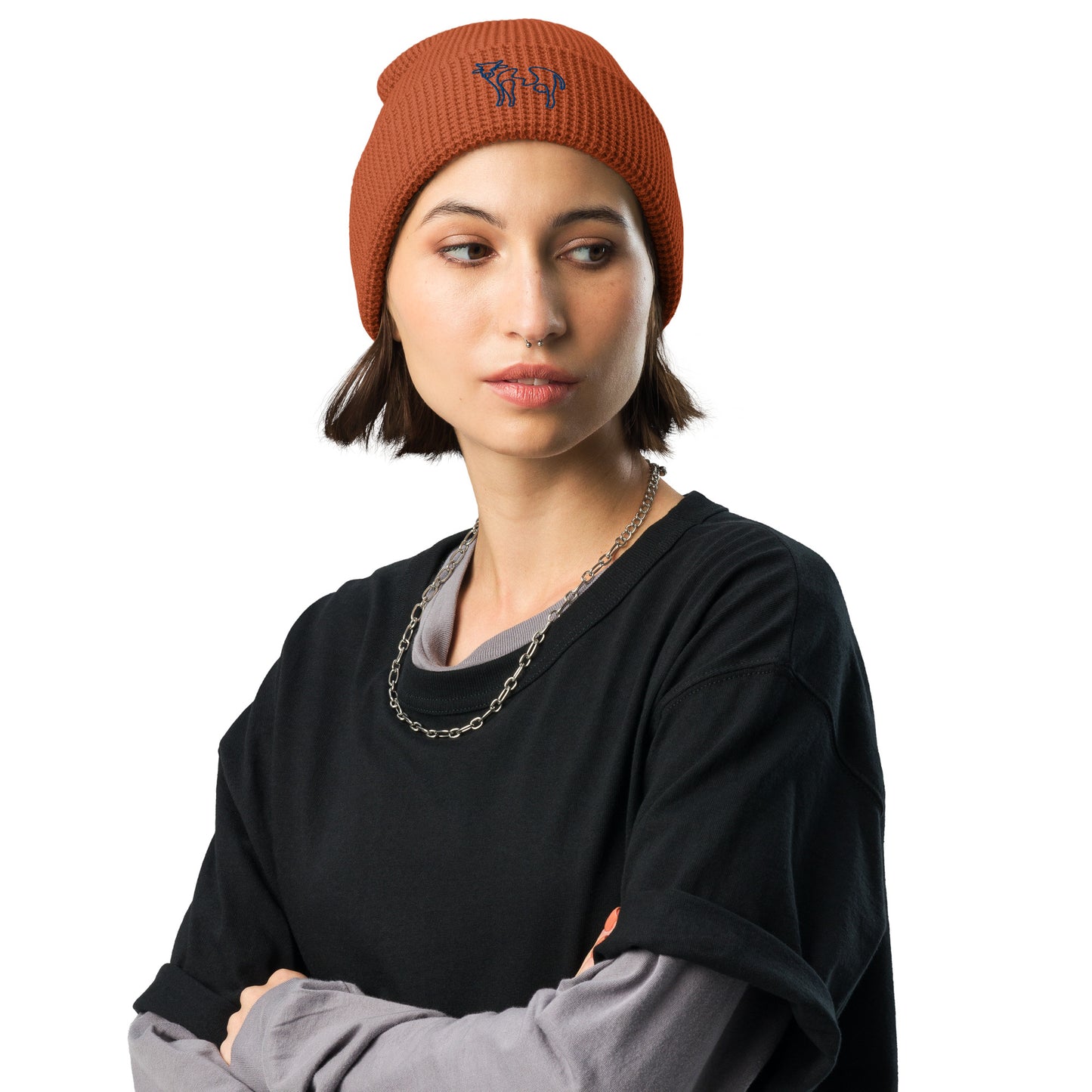 VEGAN " Cow Calligraphy " Embroidered Waffle beanie