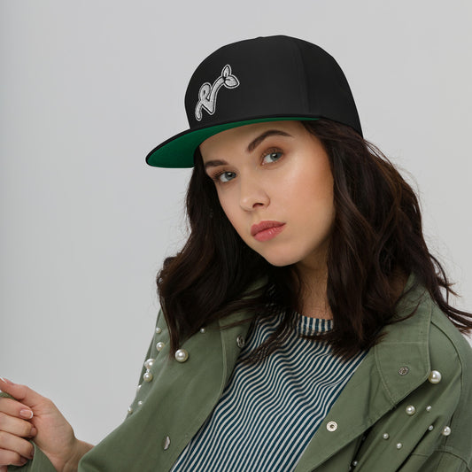 Vegan "V" Embroidered High Profile 100% Cotton 5 Panel Flat Bill Cap