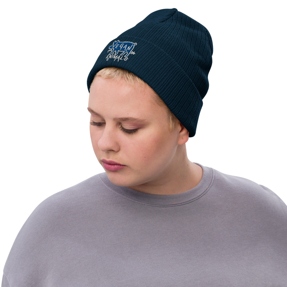VEGAN For The Animals Embroidered Recycled cuffed beanie