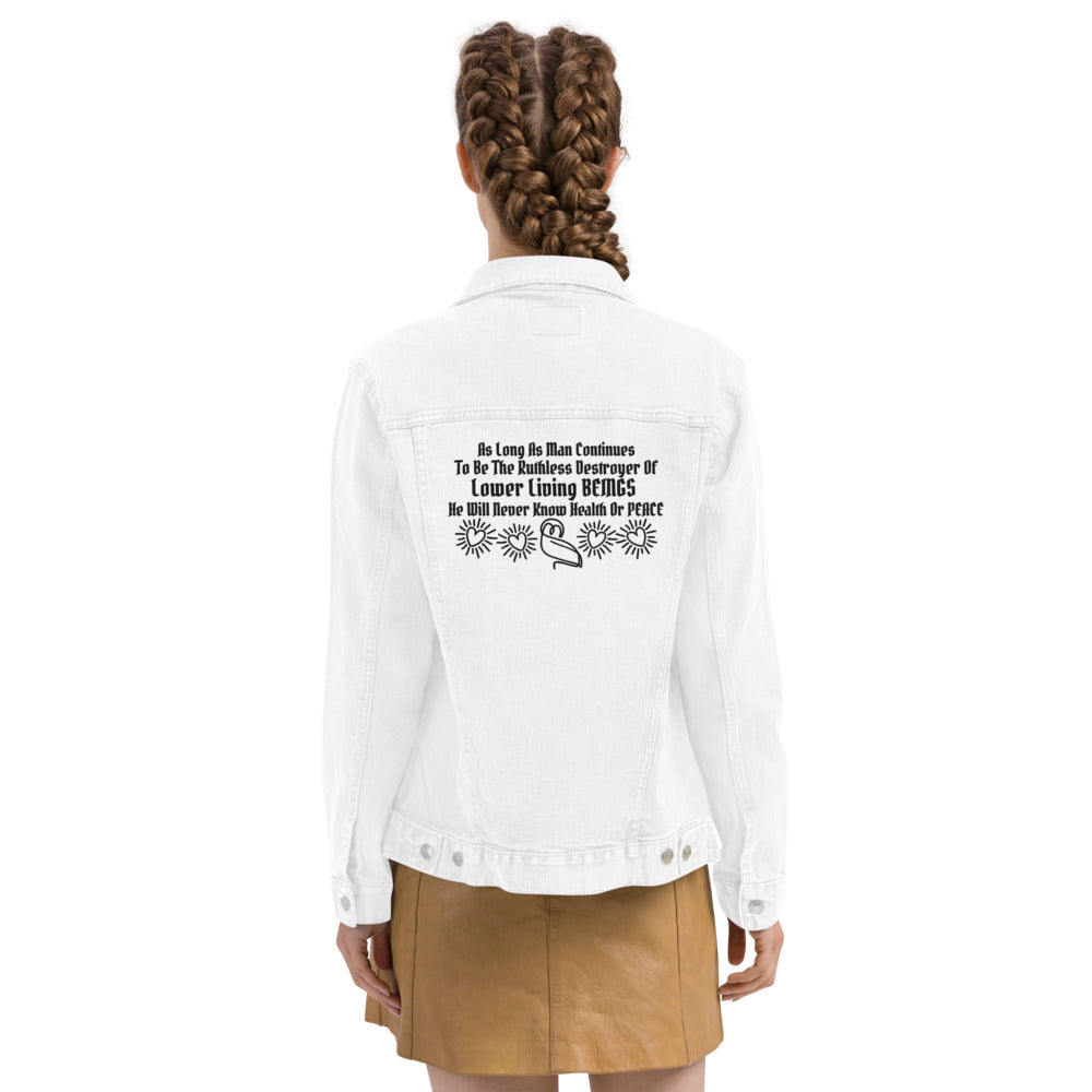 Vegan Unisex Embroidered denim jacket "Pythagoras Quote"